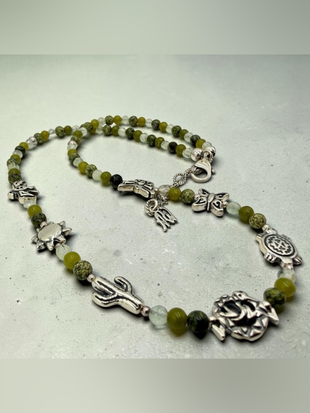 Carolyn Pollack American West Green Garnet Serpentine Gecko Charm Necklace 17+2” - Picture 17 of 17